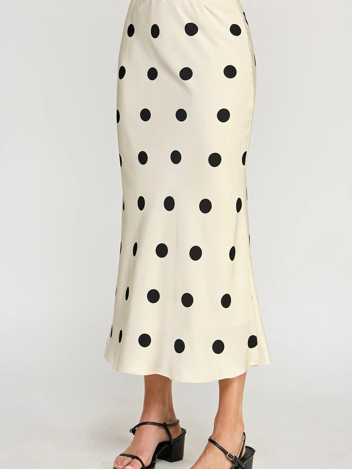 Polka Dot Satin Midi Skirt