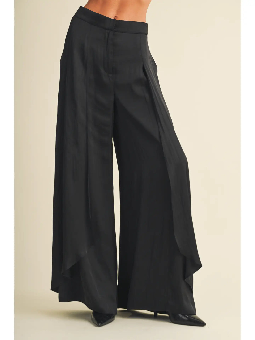 Wide-Leg Front Overlay Palazzo Trousers
