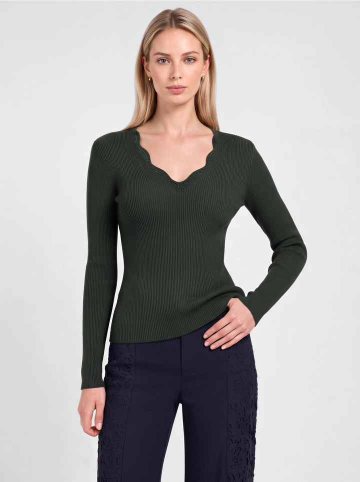 Ribbed Knit Scallop-Neck Top