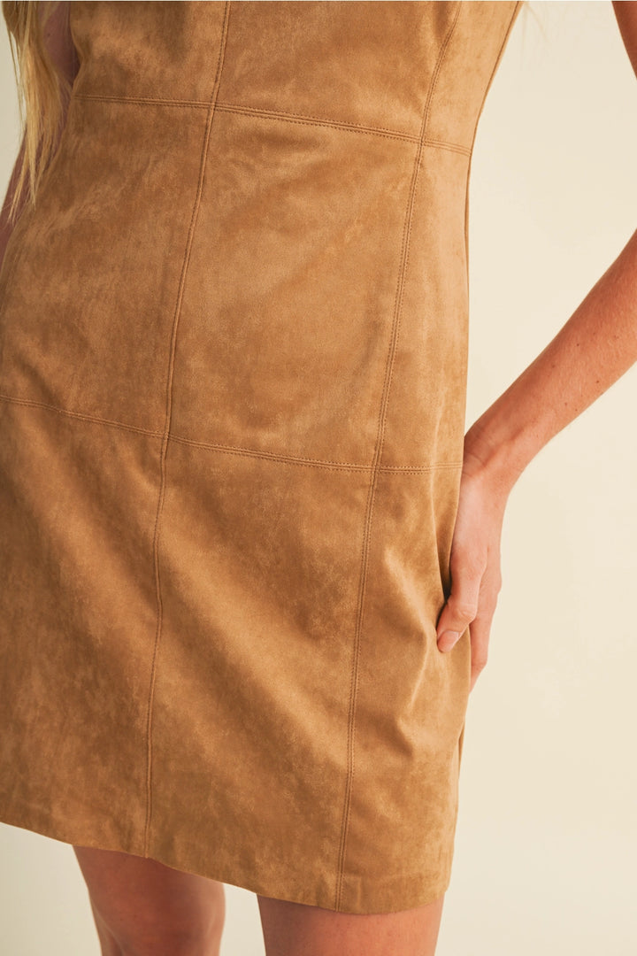 Padded Shoulder Suede Dress