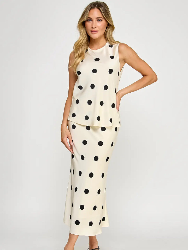 Polka Dot Satin Midi Skirt