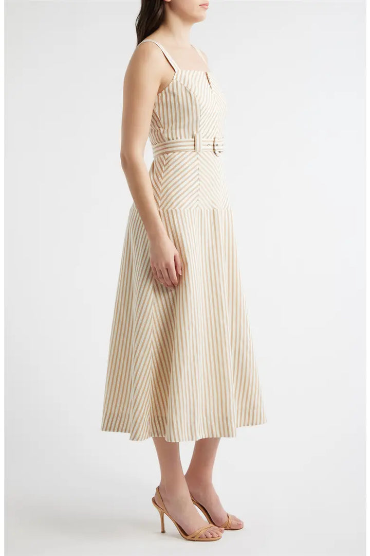 Stripe Belted Sleeveless Midi Dress