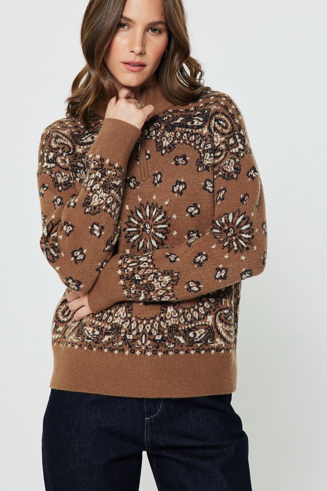 Paisley Half Zip-Up Sweater