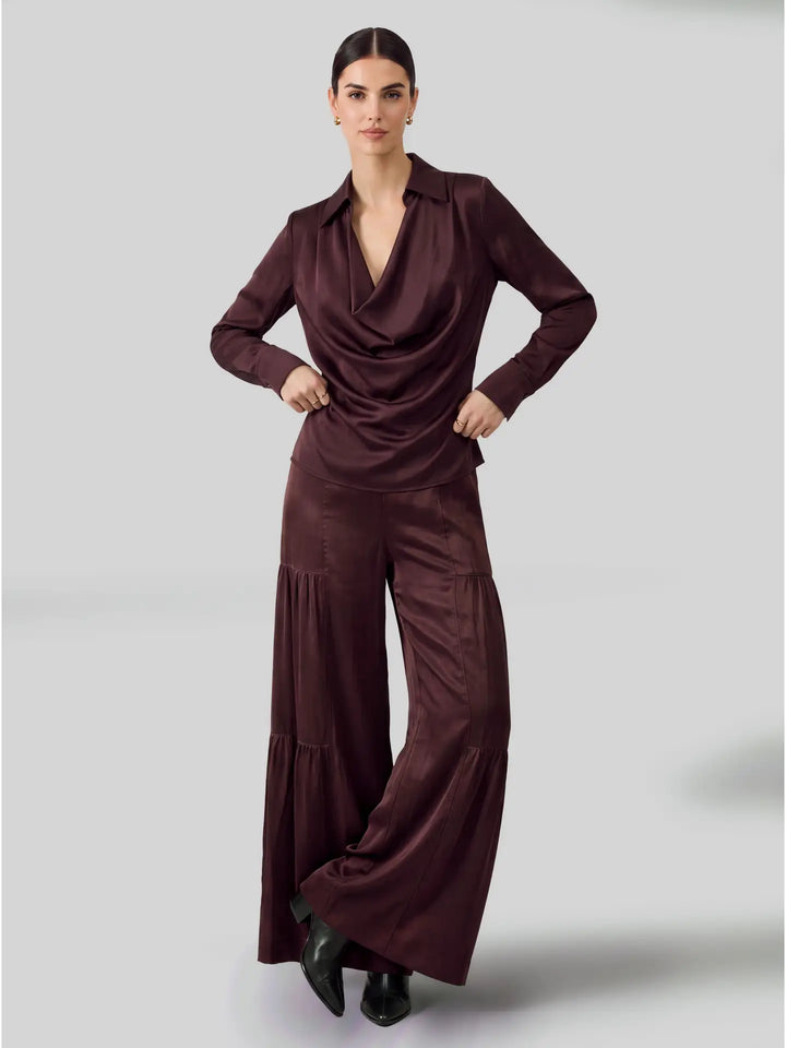 Tiered Wide Leg Satin Pants