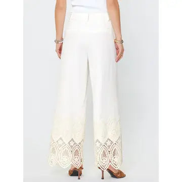 Crochet Lace Hem HR Wide-Leg Pants