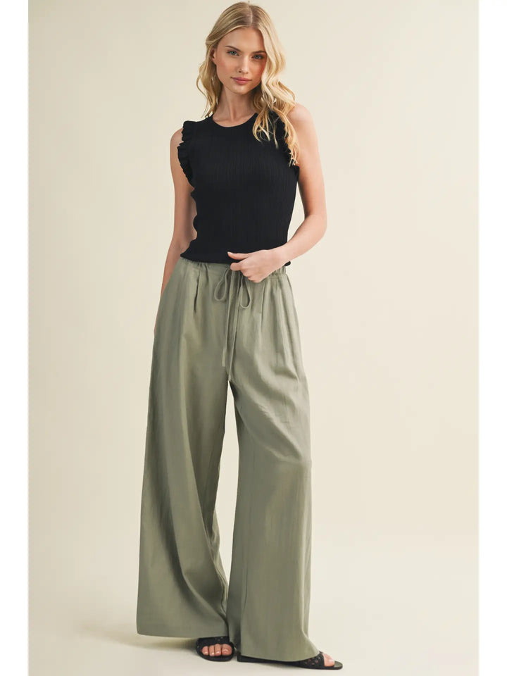 Plisse Shoulder Linear Ribbed Top