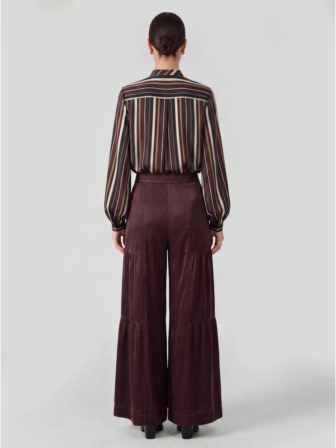 Tiered Wide Leg Satin Pants
