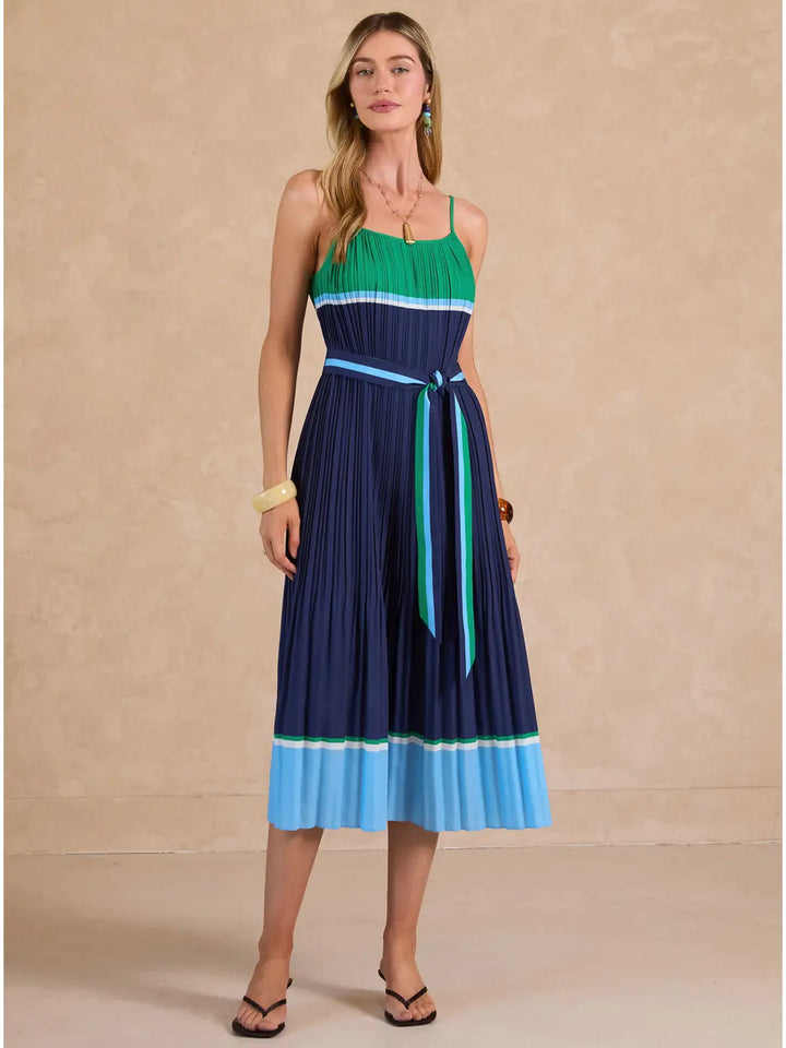 Color Block Pleated Maxi Dress