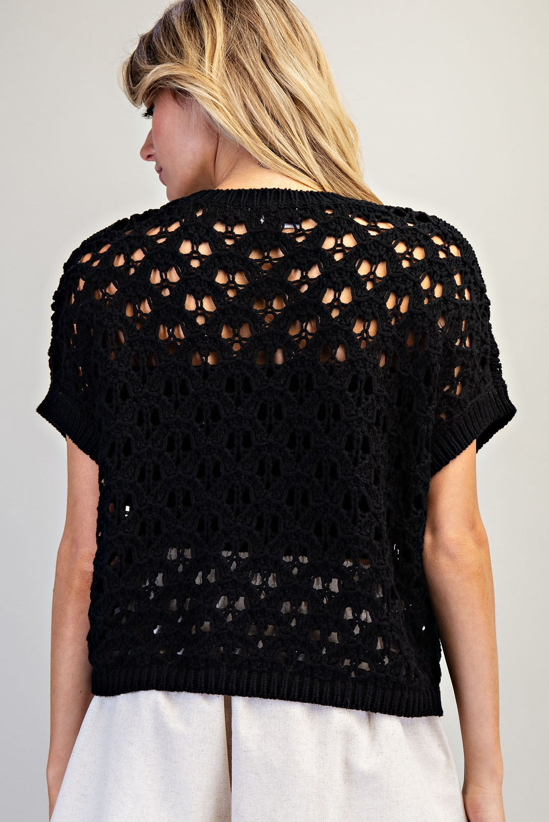 Crochet Open Knit Short Sleeve Sweater