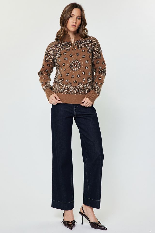 Paisley Half Zip-Up Sweater