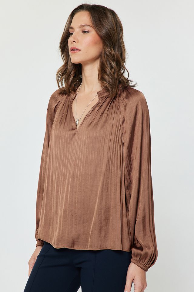 Pleated Long Sleeve Blouse