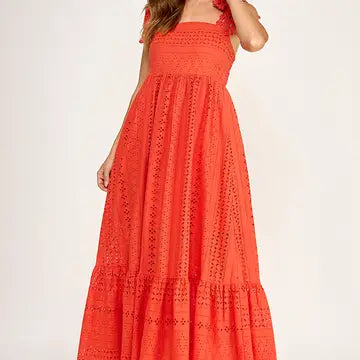 Tangerine Eyelet Midi Dress
