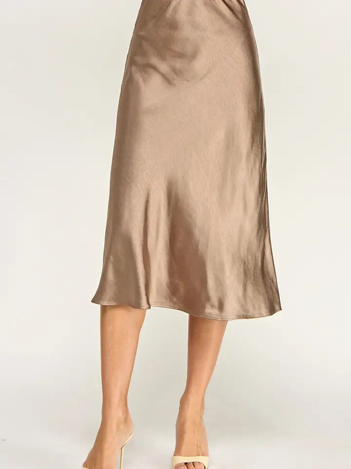 Satin Midi Skirt in Stone