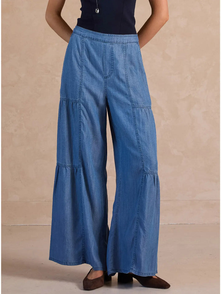 Tiered Chambray Wide Leg Pant