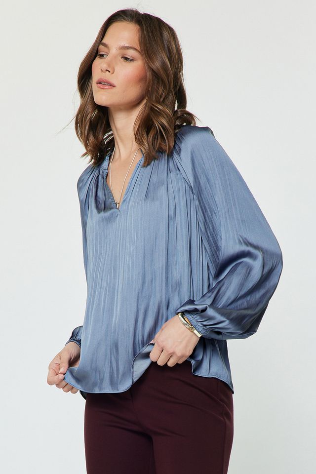 Pleated Long Sleeve Blouse