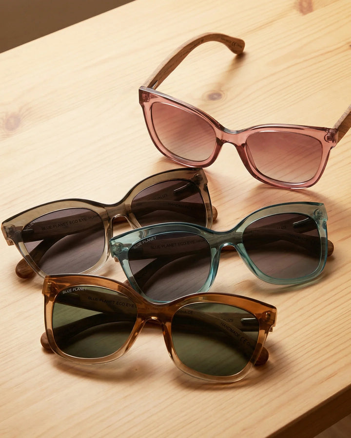AMELIA Crystal Blue Walnut Wood - Blue Planet Polarized Sunglasses