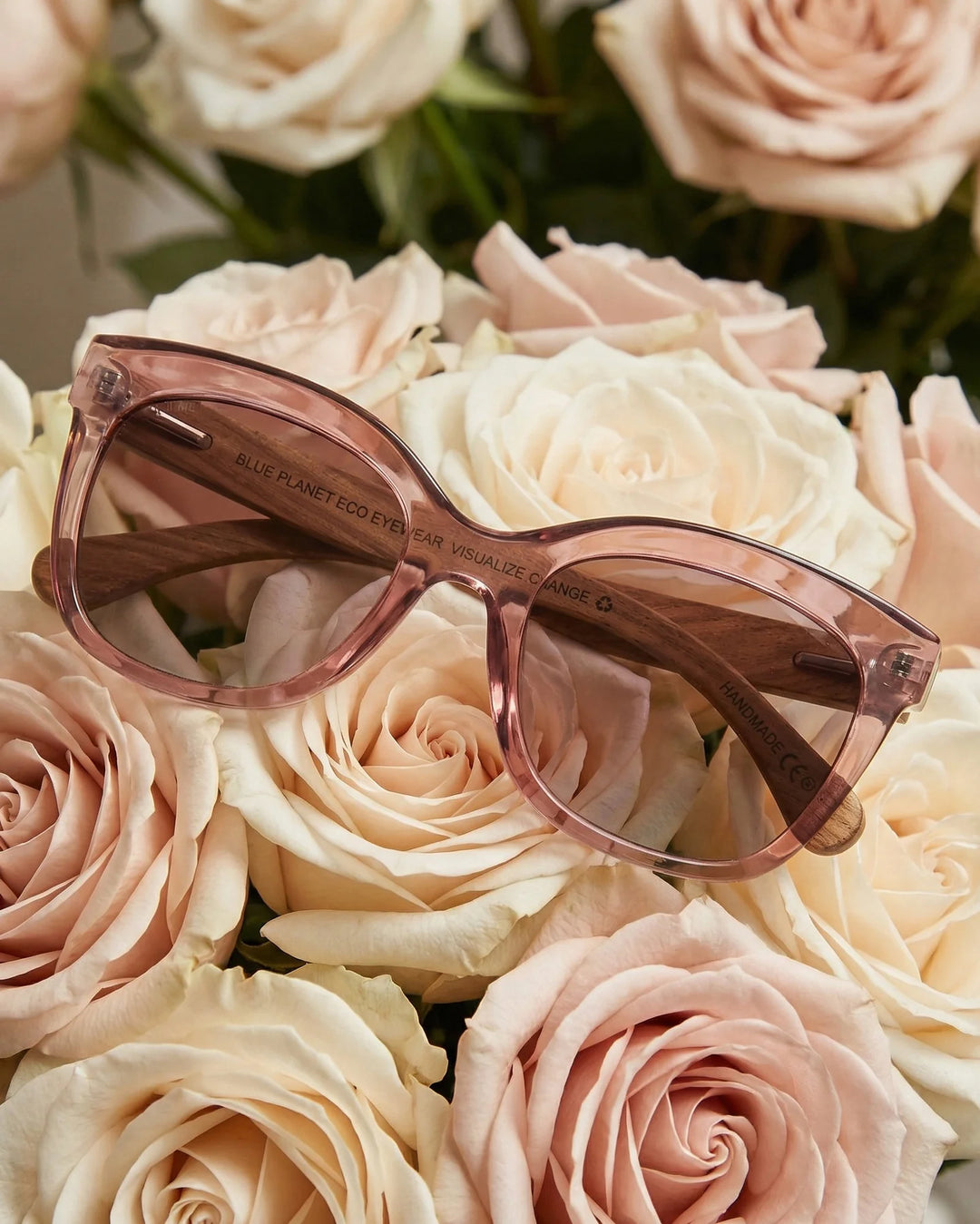 AMELIA Crystal Rose Walnut Wood - Blue Planet Polarized Sunglasses