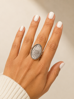 Handcrafted Kashi Semiprecious Stone Ring - Black Fossil Coral