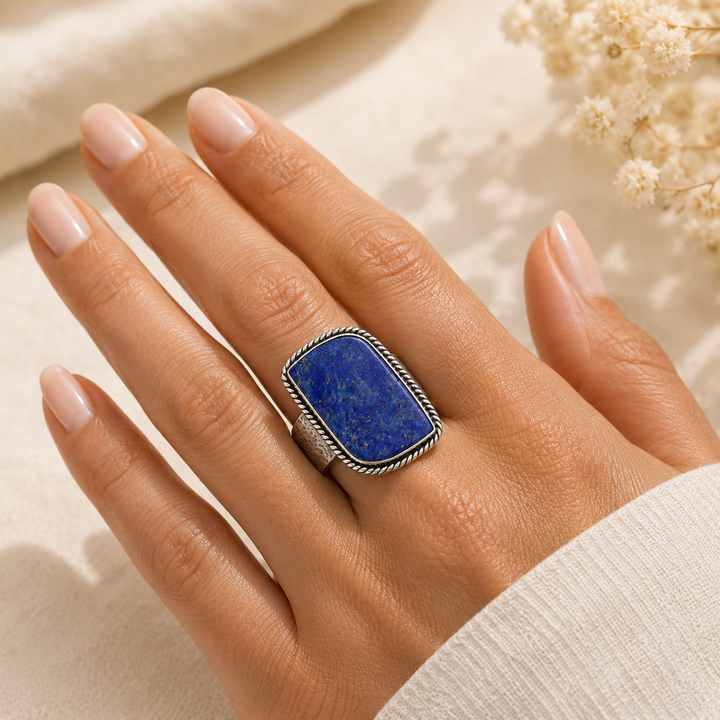 Handcrafted Kashi Semiprecious Stone Ring - Lapis