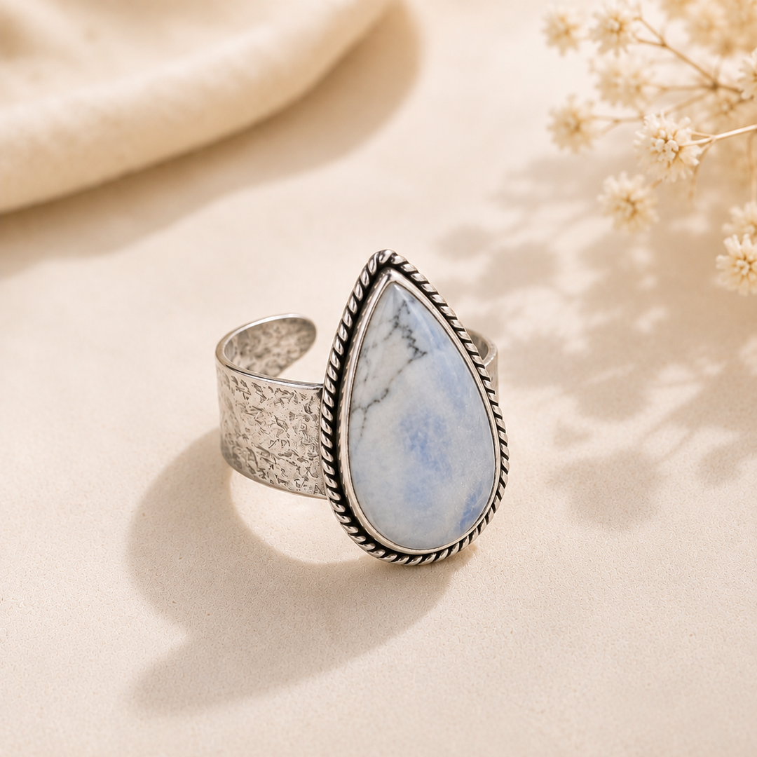 Handcrafted Kashi Semiprecious Stone Ring - Blue Opal