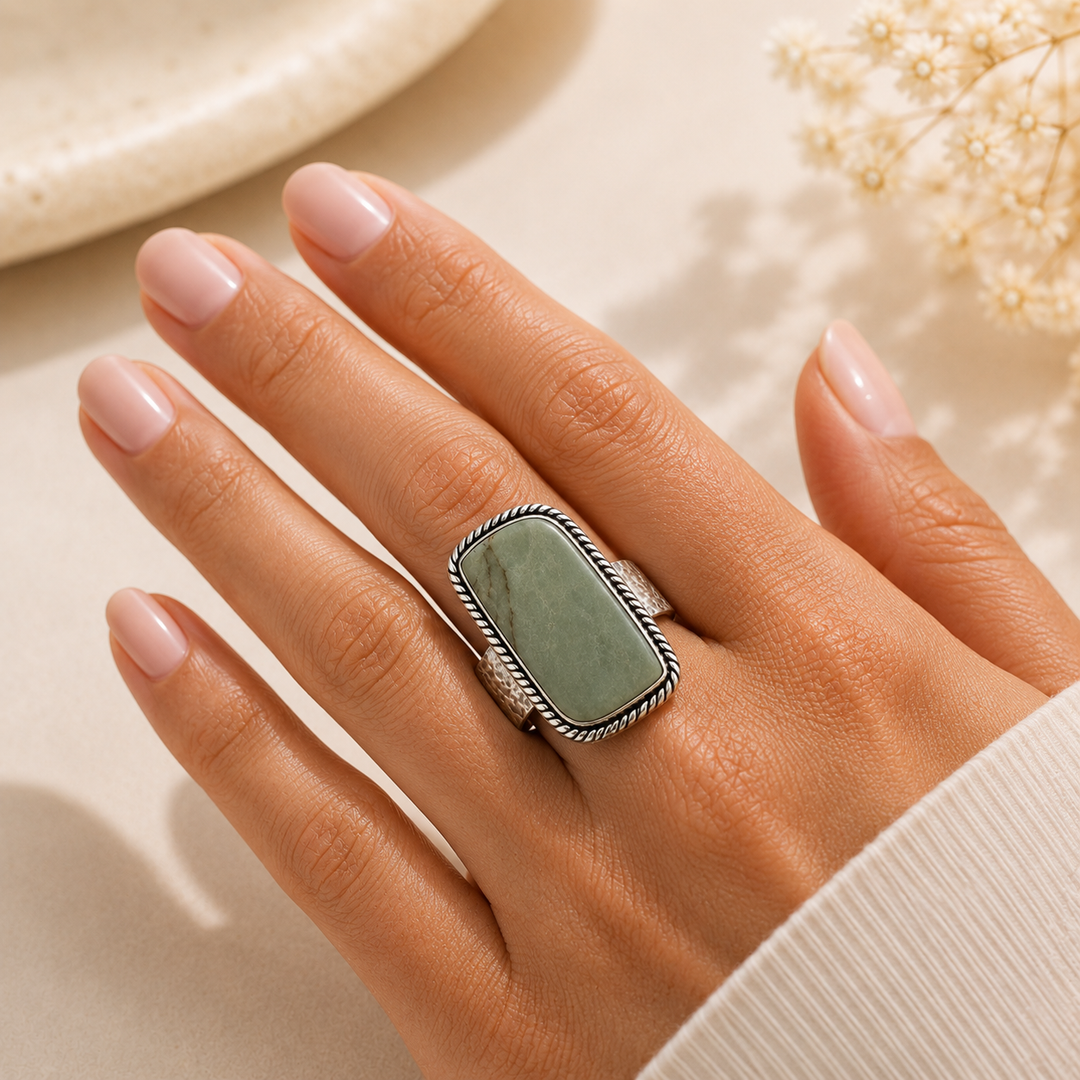 Handcrafted Kashi Semiprecious Stone Ring - Amazonite