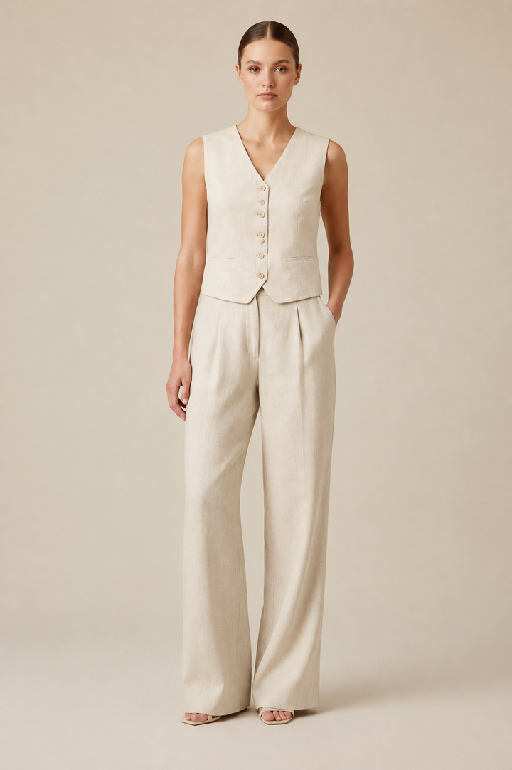 BYDAZIA Wide Leg Pleated Trousers
