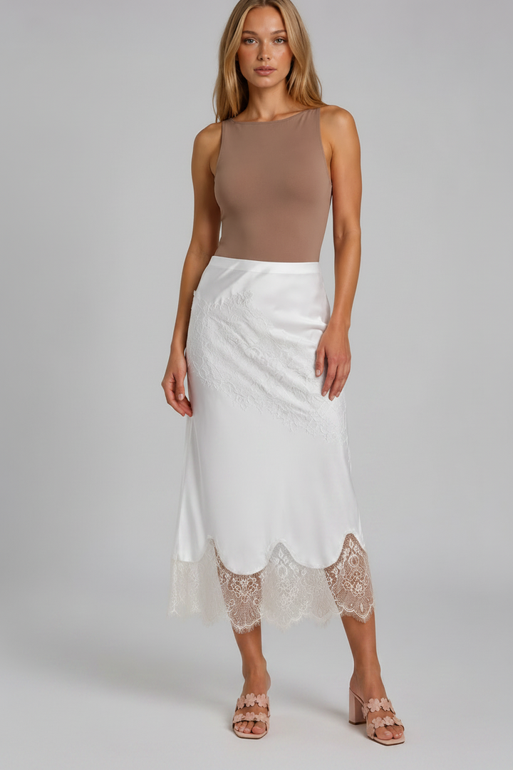 Satin &amp; Lace Midi Skirt