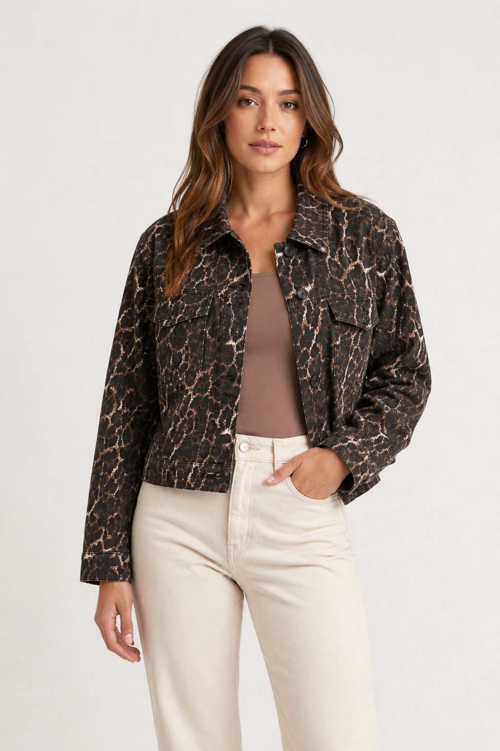IHBROKES Leopard Denim Jacket