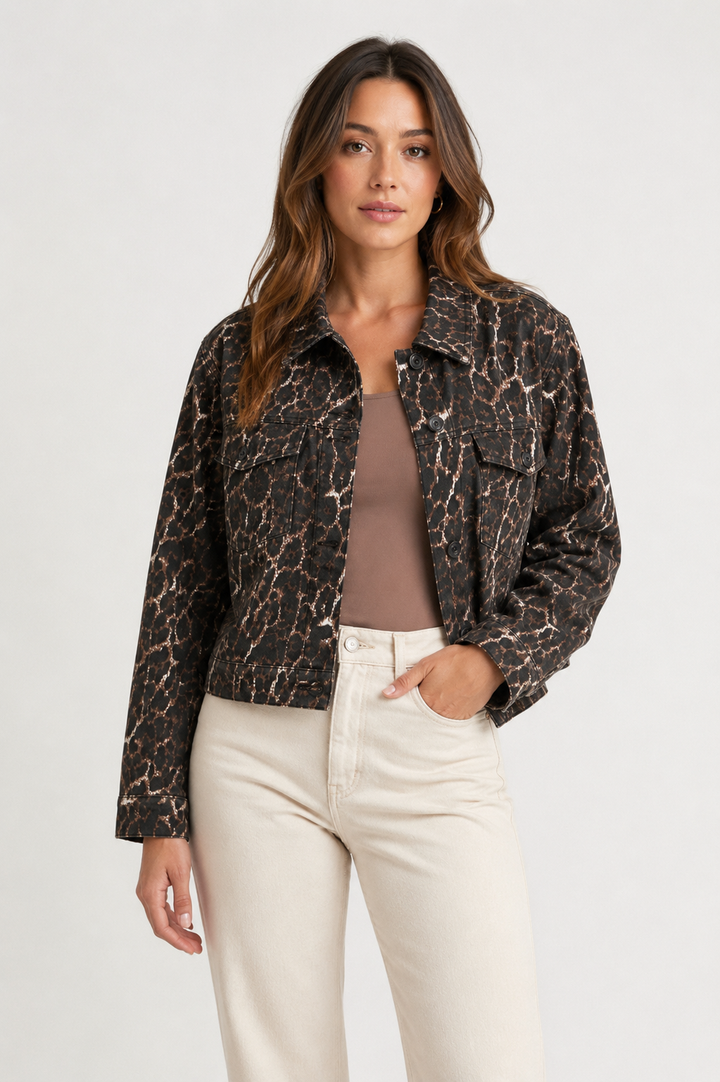 IHBROKES Leopard Denim Jacket