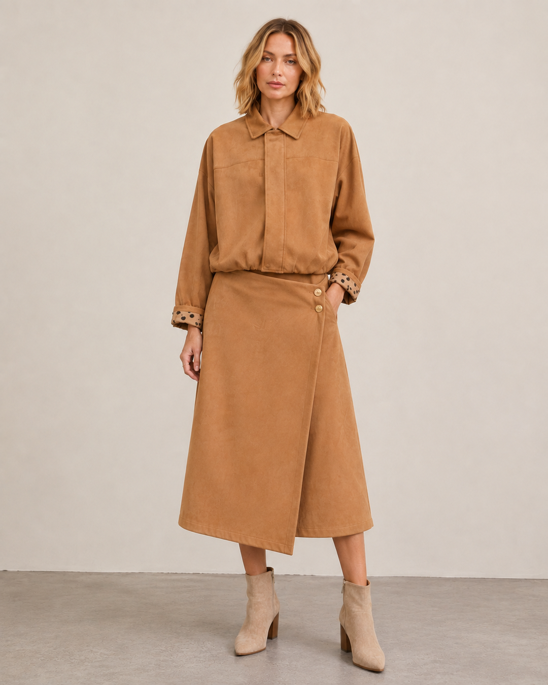 Camel Asymmetrical Wrap Skirt