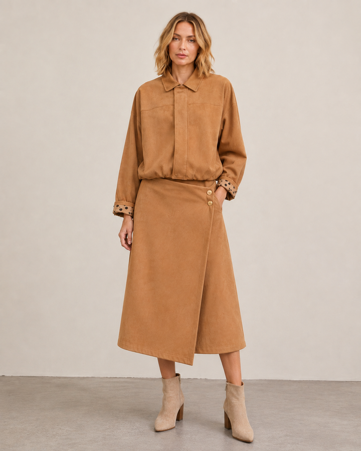 Faux Suede Bubble Hem Jacket