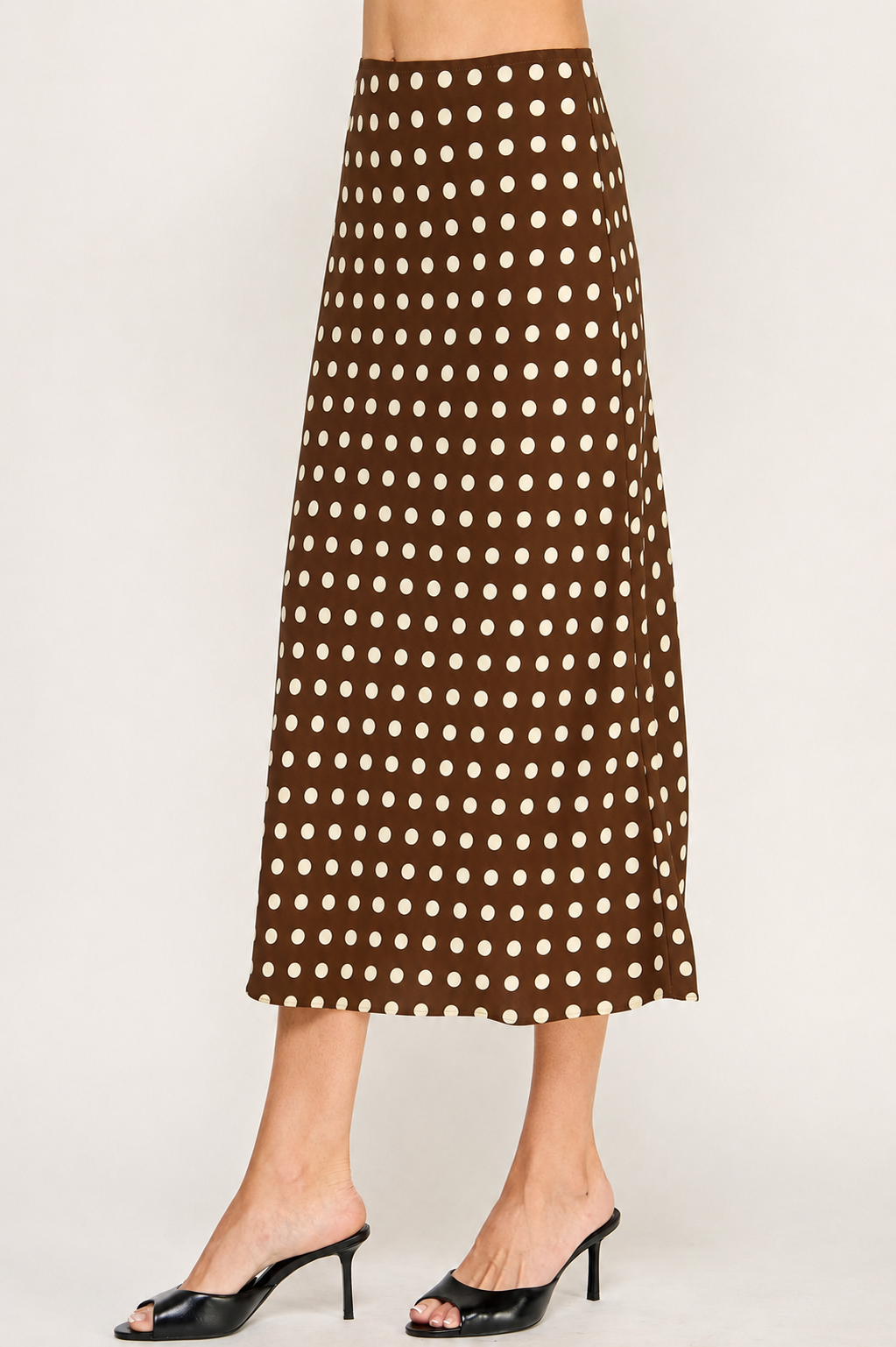 Polka Dot Satin Midi Skirt