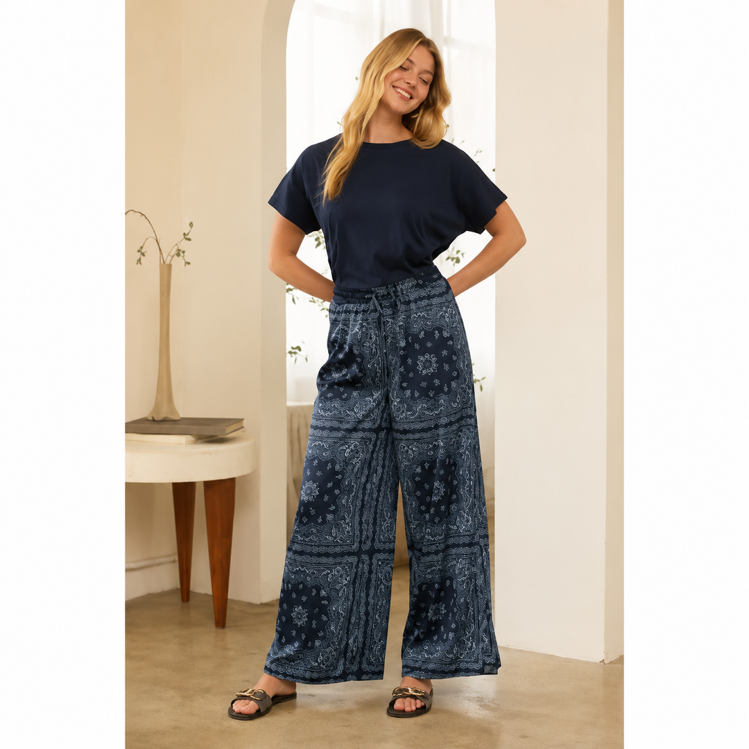 Bandana Print Elastic Waist Wide-Leg Pants