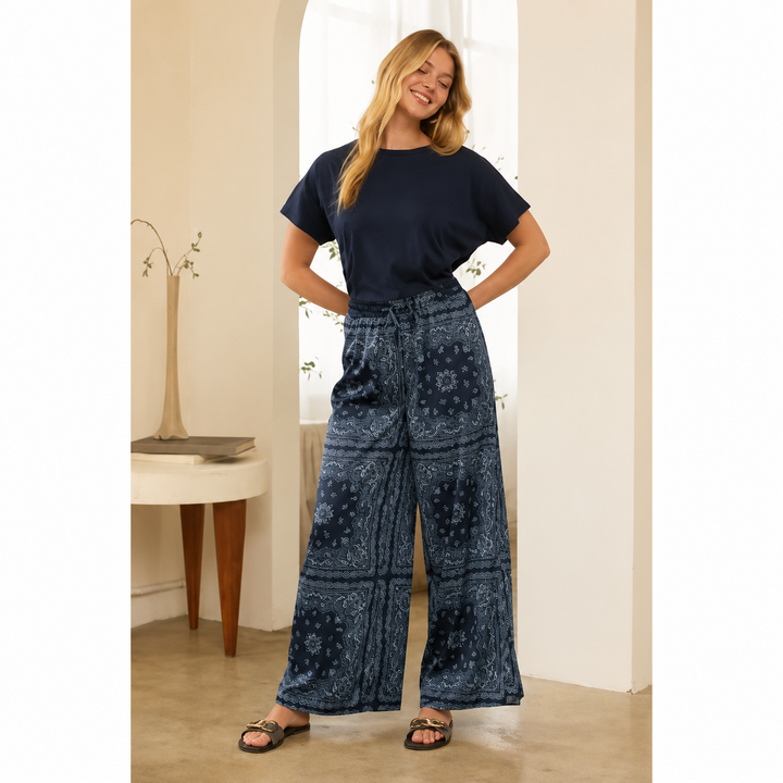Bandana Print Elastic Waist Wide-Leg Pants