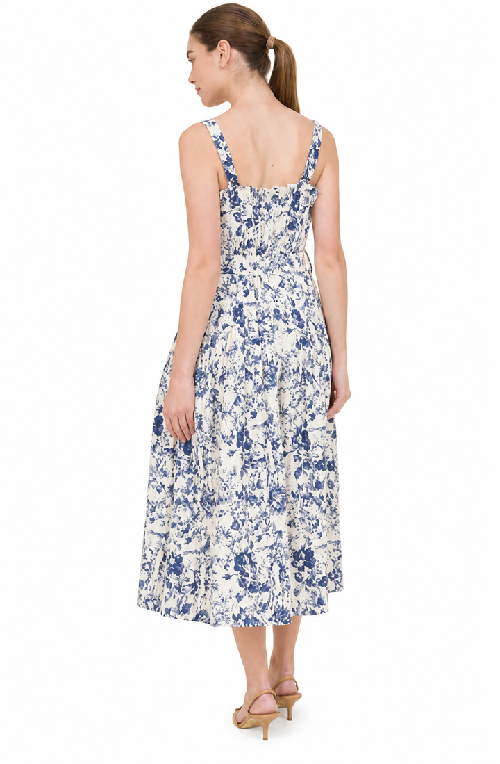 Navy Toile Floral Midi Dress
