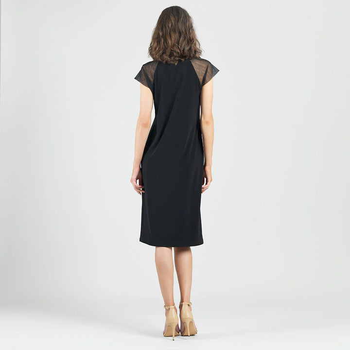 Mesh Cap Sleeve Midi Dress - Black