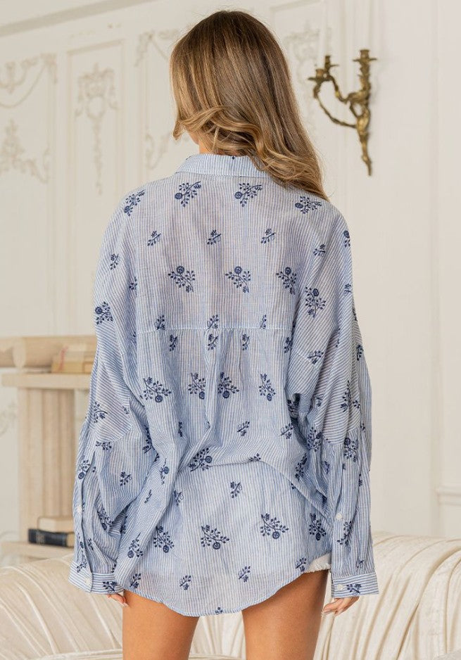 Pin Stripe Floral Button Down