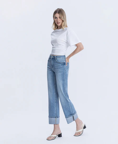 Elan - HR Cuffed Slim Wide Leg Jean