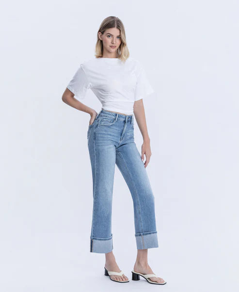Elan - HR Cuffed Slim Wide Leg Jean