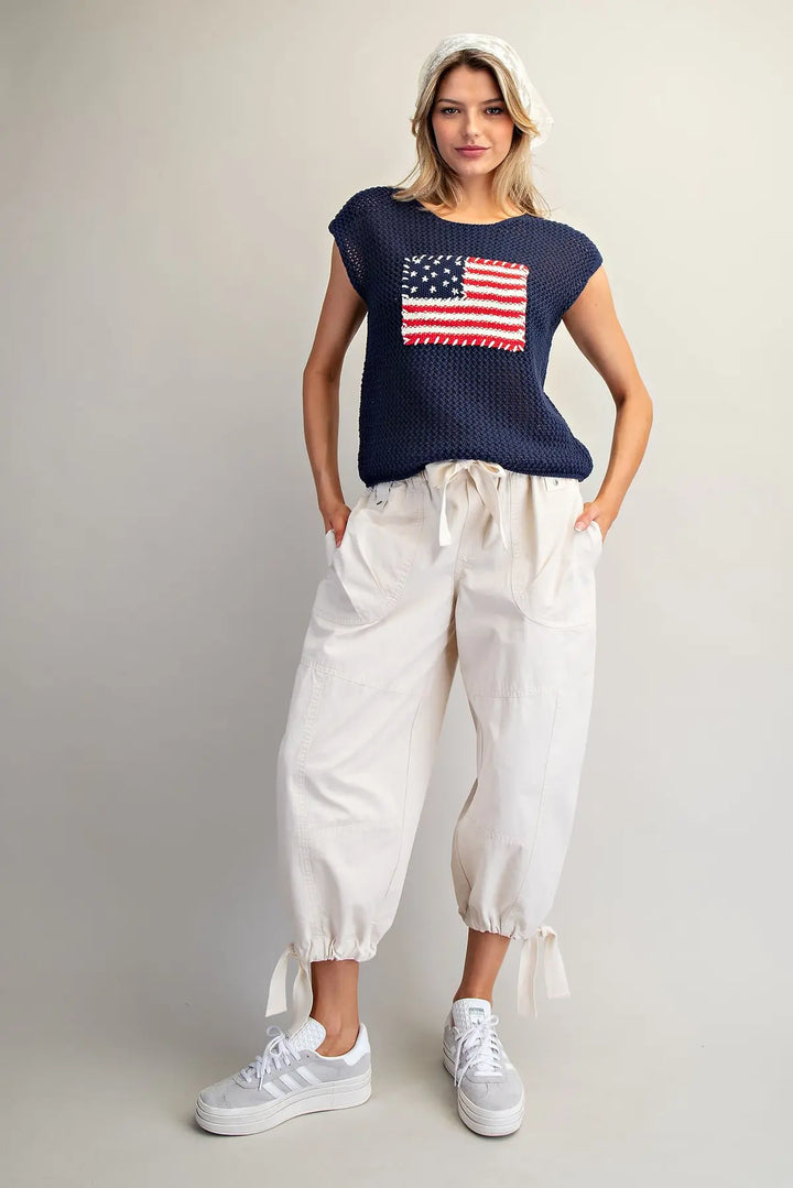 Stars &amp; Stripes Knit Cap Sleeve Top