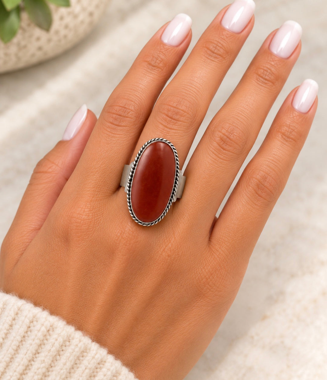 Handcrafted Kashi Semiprecious Stone Ring - Red Jasper
