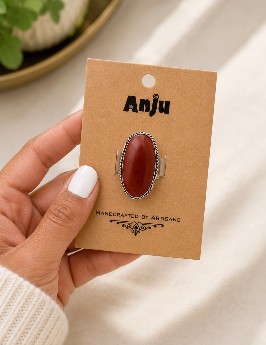 Handcrafted Kashi Semiprecious Stone Ring - Red Jasper