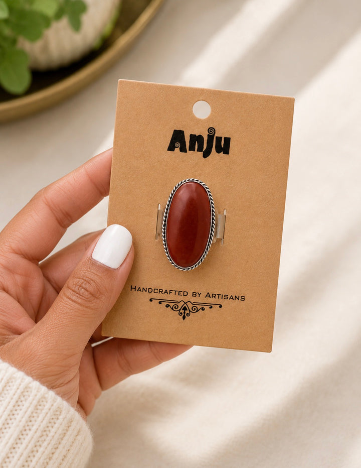 Handcrafted Kashi Semiprecious Stone Ring - Red Jasper