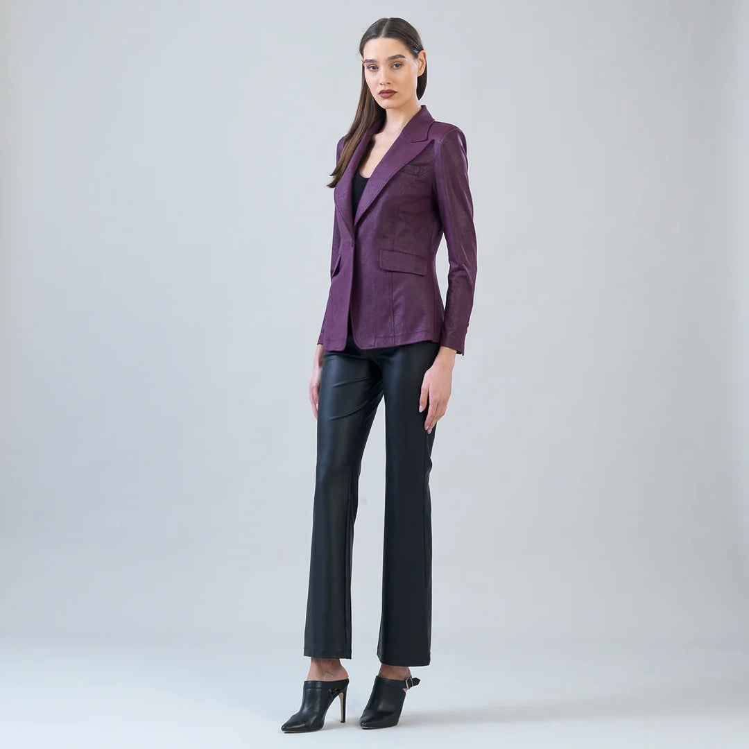 Liquid Leather Single Button Blazer