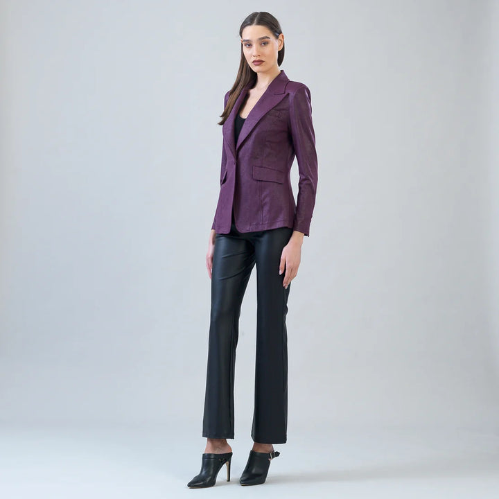 Liquid Leather Single Button Blazer
