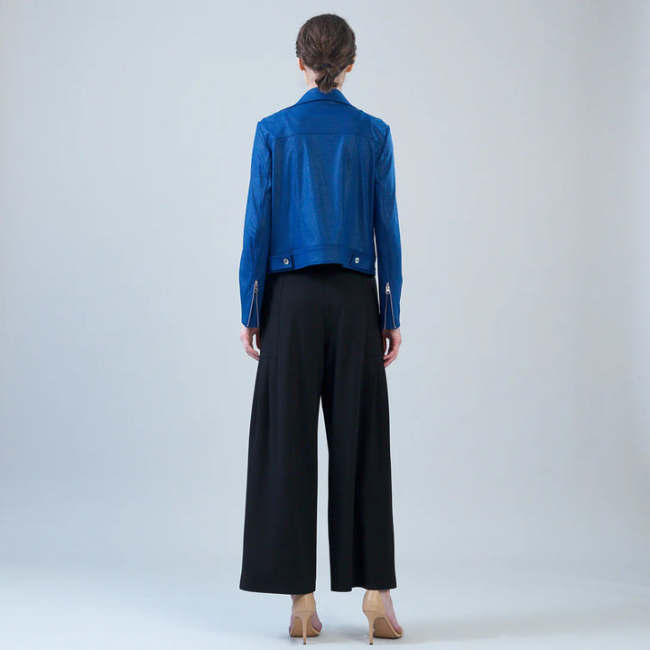 Clara Sunwoo | Liquid Leather™ Zip Cuff Moto Waist Jacket in Cobalt
