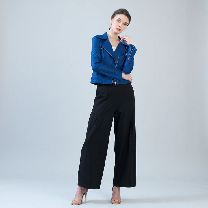 Clara Sunwoo | Liquid Leather™ Zip Cuff Moto Waist Jacket in Cobalt