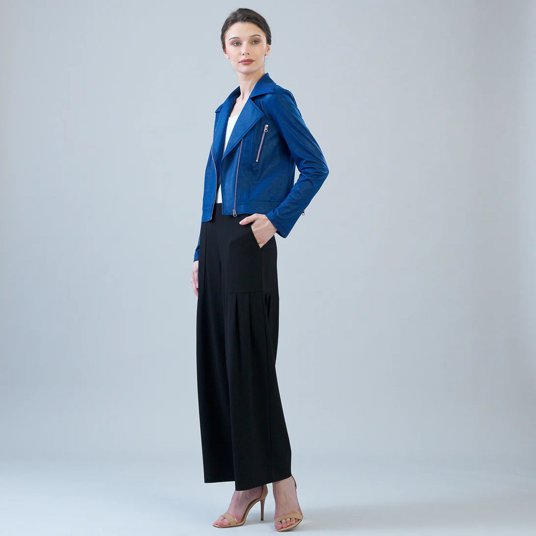 Clara Sunwoo | Liquid Leather™ Zip Cuff Moto Waist Jacket in Cobalt