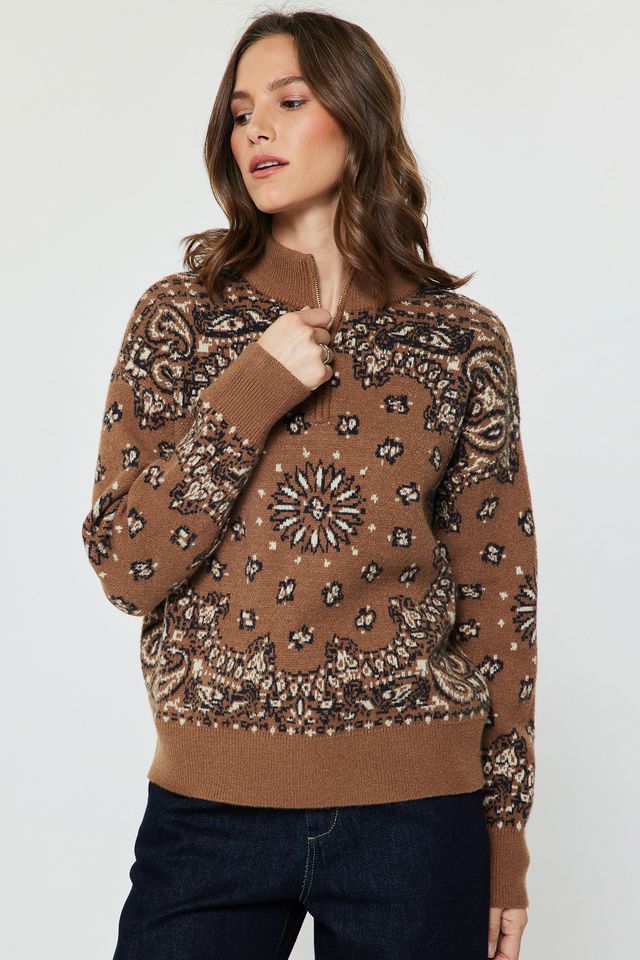 Paisley Half Zip-Up Sweater