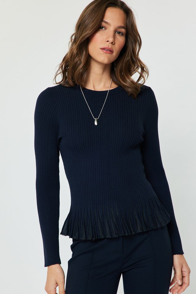 Ribbed Knit Ruffle Hem Sweater Top